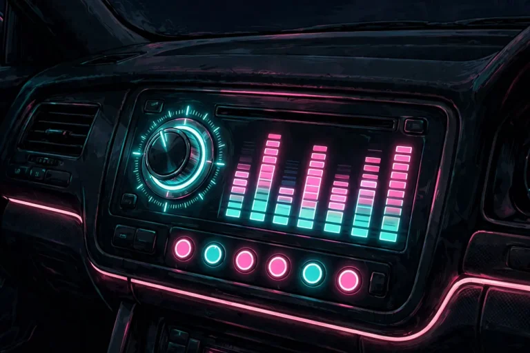 Radio de coche de noche con ecualizador de neón: emisoras de GTA 6